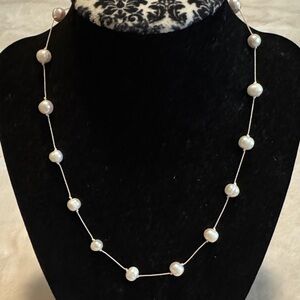 Genuine Pearl Station Knotted Bead with 925 Sterling Silver Clasp Necklace